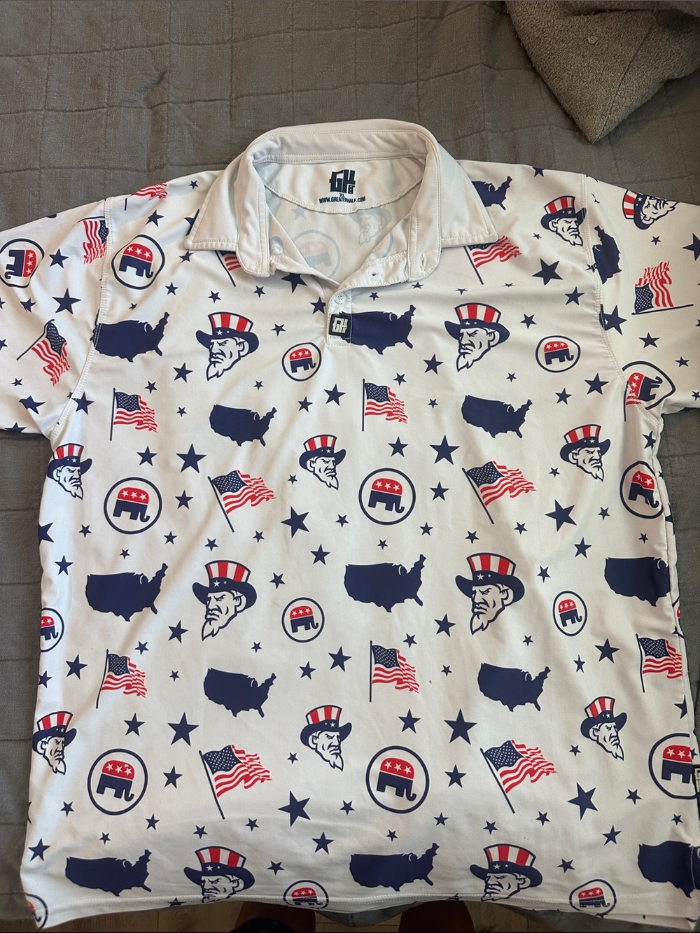 Men’s Patriotic Print Polo Shirt - White/Blue/Red